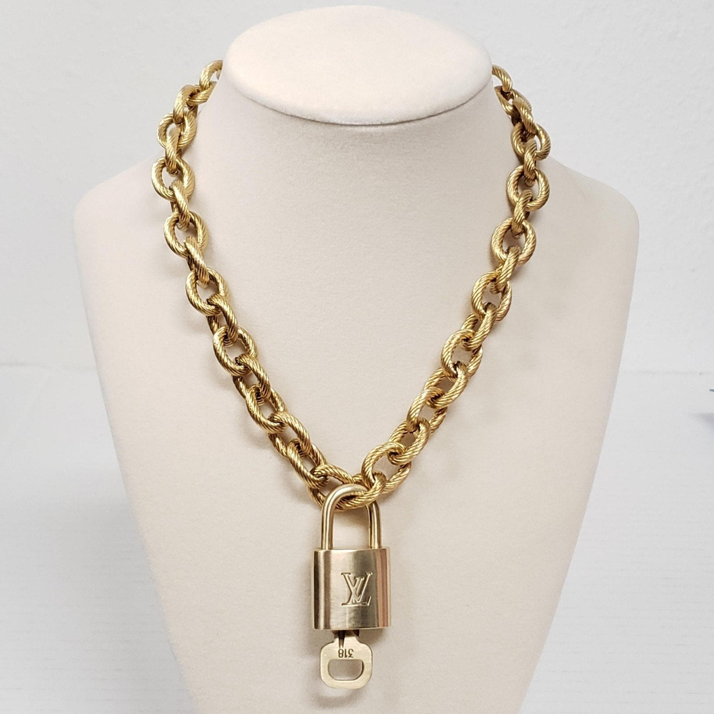 Louis Vuitton Lock & Key Gold w/Unbranded CubanGeometry Stainless Steel Chain - Luxury Cheaper LLC