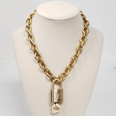 Louis Vuitton Lock & Key Gold w/Unbranded CubanGeometry Stainless Steel Chain - Luxury Cheaper LLC