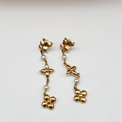 Louis Vuitton Metal Pearl Louisa Drop Earrings in gold - tone metal w/faux pearl - Luxury Cheaper LLC