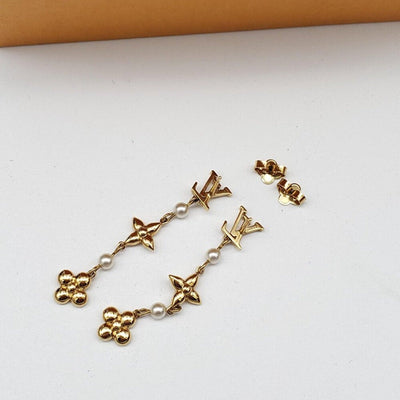 Louis Vuitton Metal Pearl Louisa Drop Earrings in gold - tone metal w/faux pearl - Luxury Cheaper LLC
