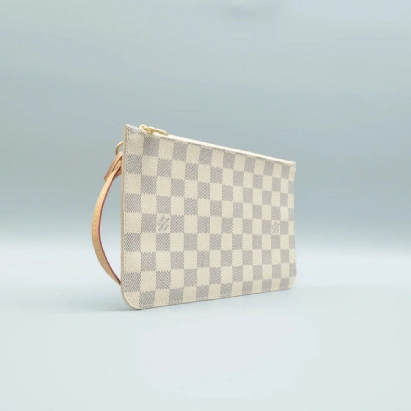 Louis Vuitton Neverfull Pouch White Damier Azur Canvas Clutch Bag - Luxury Cheaper LLC