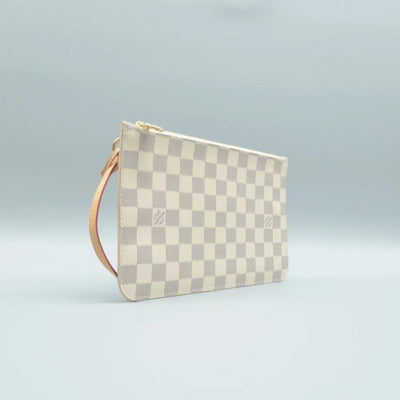 Louis Vuitton Neverfull Pouch White Damier Azur Canvas Clutch Bag - Luxury Cheaper LLC