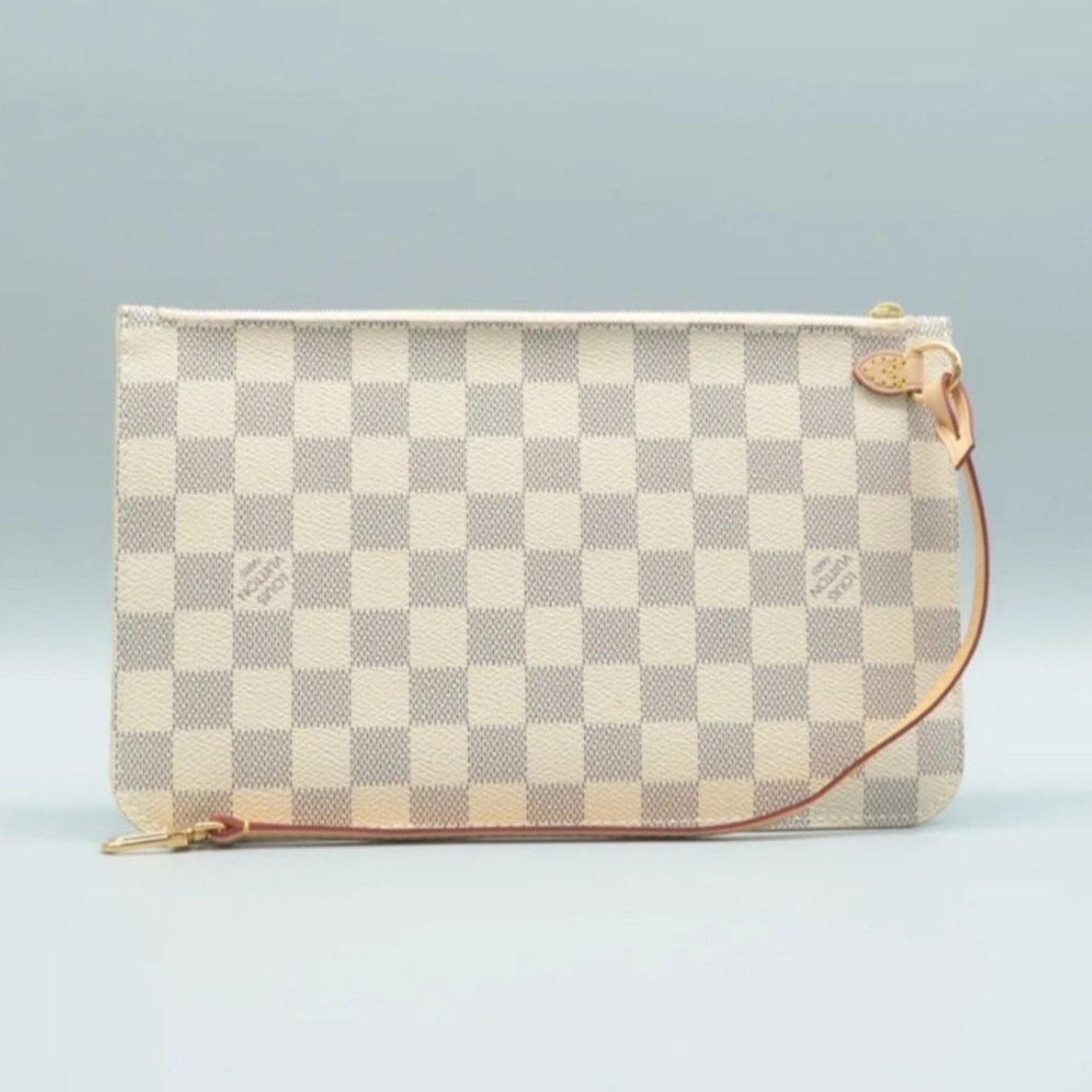 Louis Vuitton Neverfull Pouch White Damier Azur Canvas Clutch Bag - Luxury Cheaper LLC