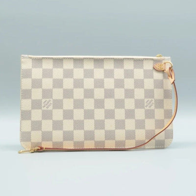 Louis Vuitton Neverfull Pouch White Damier Azur Canvas Clutch Bag - Luxury Cheaper LLC