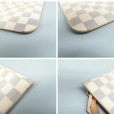 Louis Vuitton Neverfull Pouch White Damier Azur Canvas Clutch Bag - Luxury Cheaper LLC