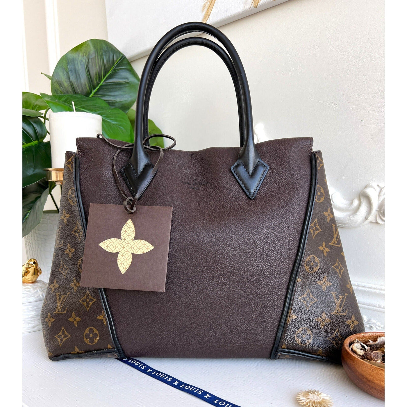 Louis Vuitton W Tote Monogram Cuir Orfevre Handbag Purse Chocolate 848 - 12624 - Luxury Cheaper LLC