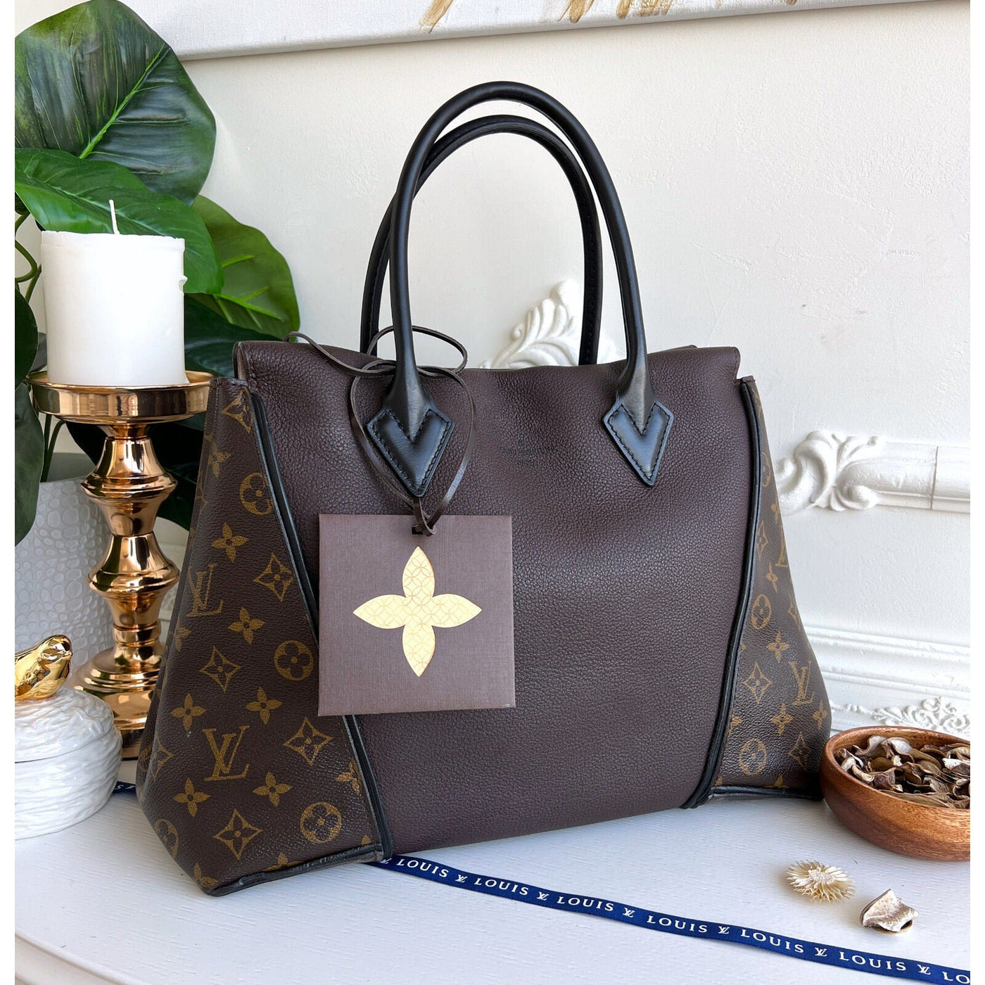 Louis Vuitton W Tote Monogram Cuir Orfevre Handbag Purse Chocolate 848 - 12624 - Luxury Cheaper LLC