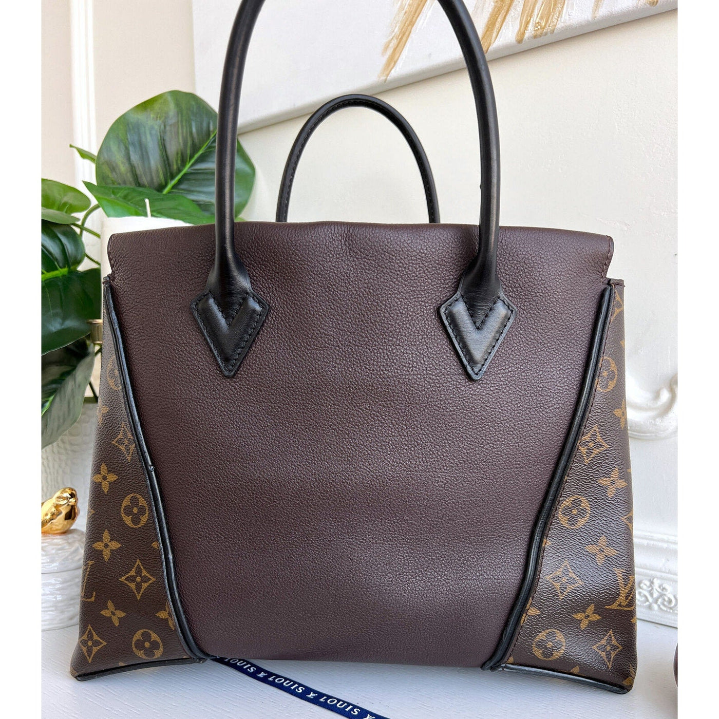 Louis Vuitton W Tote Monogram Cuir Orfevre Handbag Purse Chocolate 848 - 12624 - Luxury Cheaper LLC