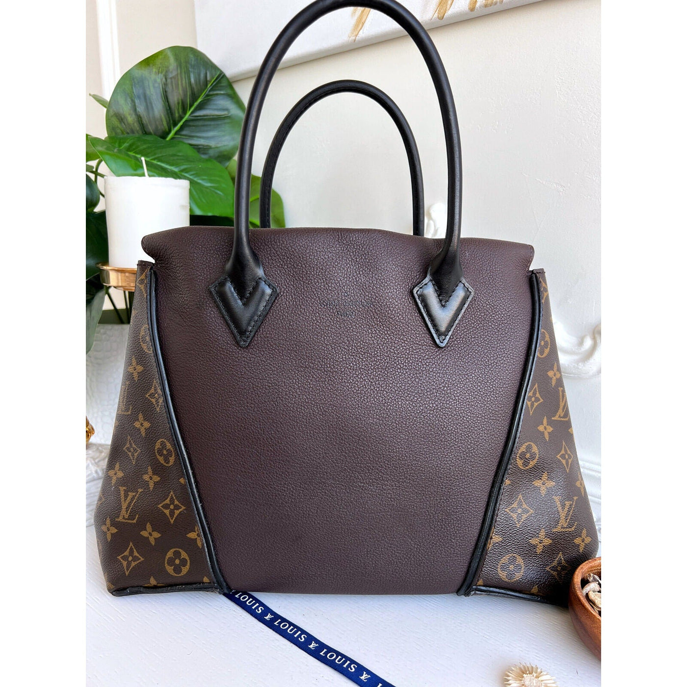 Louis Vuitton W Tote Monogram Cuir Orfevre Handbag Purse Chocolate 848 - 12624 - Luxury Cheaper LLC