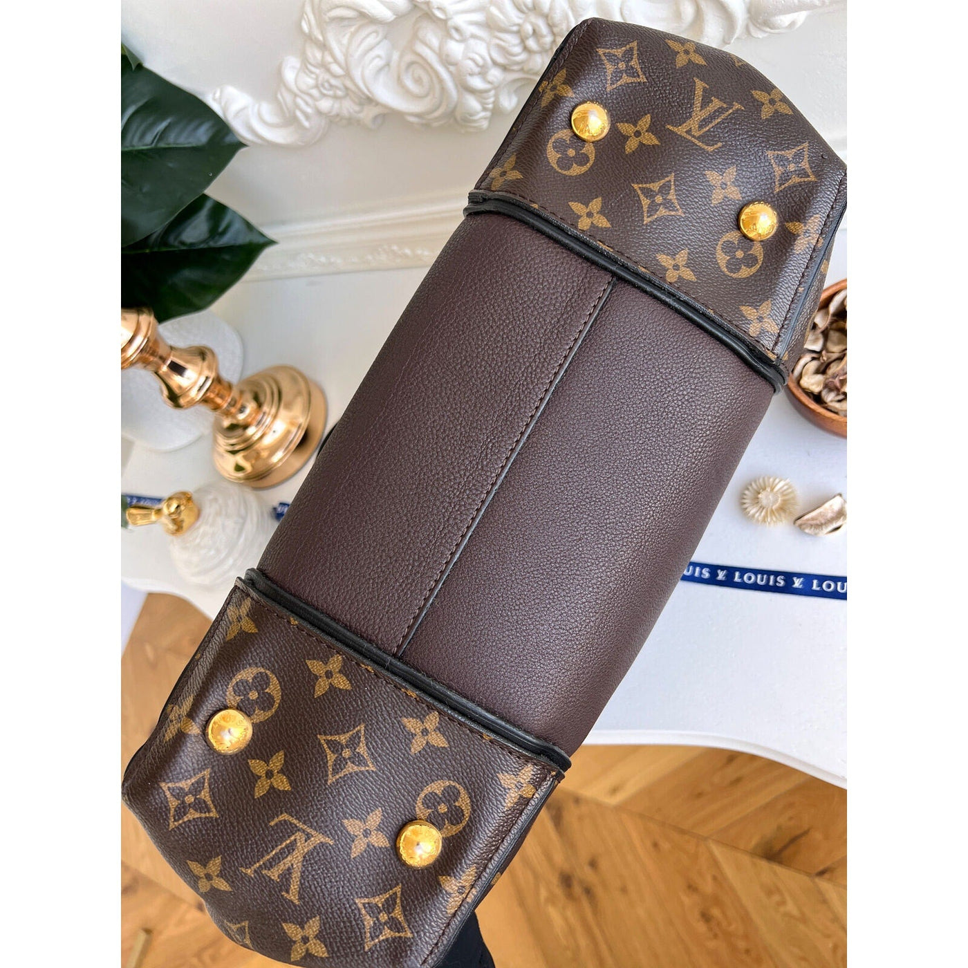 Louis Vuitton W Tote Monogram Cuir Orfevre Handbag Purse Chocolate 848 - 12624 - Luxury Cheaper LLC