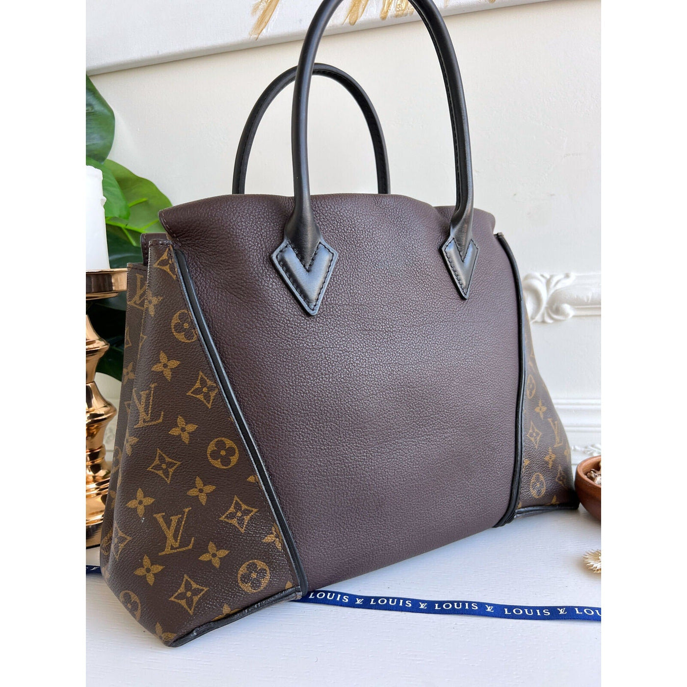 Louis Vuitton W Tote Monogram Cuir Orfevre Handbag Purse Chocolate 848 - 12624 - Luxury Cheaper LLC