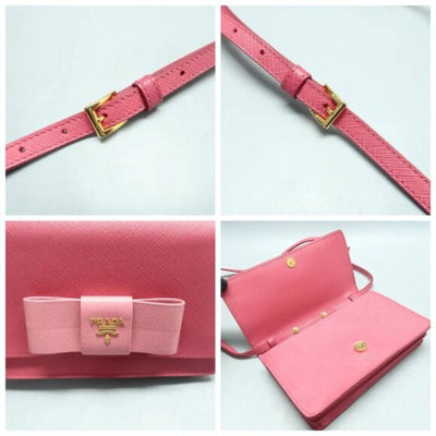 PRADA Saffiano Pink Bow Leather Shoulder Bag 390 - 020125 - Luxury Cheaper LLC
