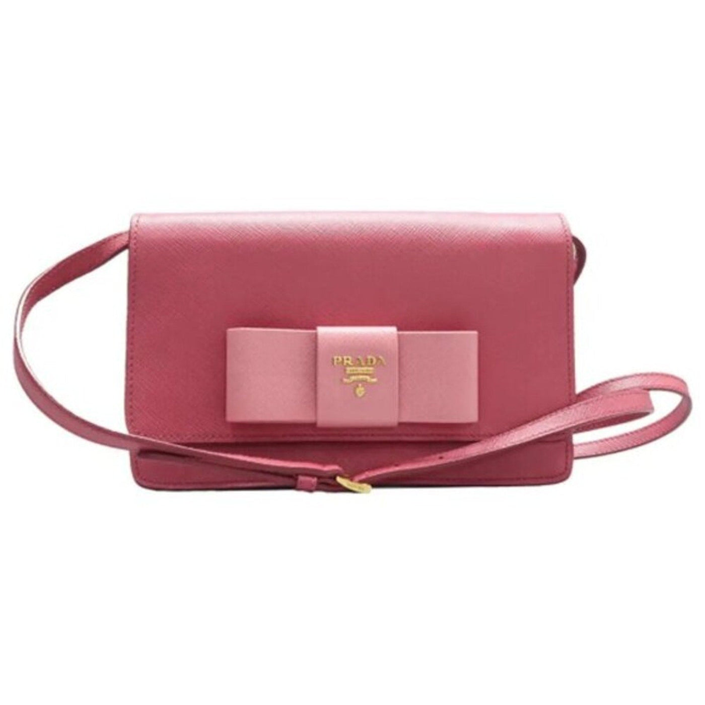PRADA Saffiano Pink Bow Leather Shoulder Bag 390 - 020125 - Luxury Cheaper LLC