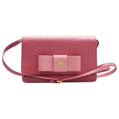 PRADA Saffiano Pink Bow Leather Shoulder Bag 390 - 020125 - Luxury Cheaper LLC