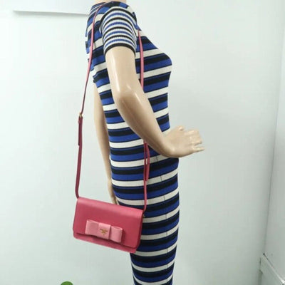 PRADA Saffiano Pink Bow Leather Shoulder Bag 390 - 020125 - Luxury Cheaper LLC