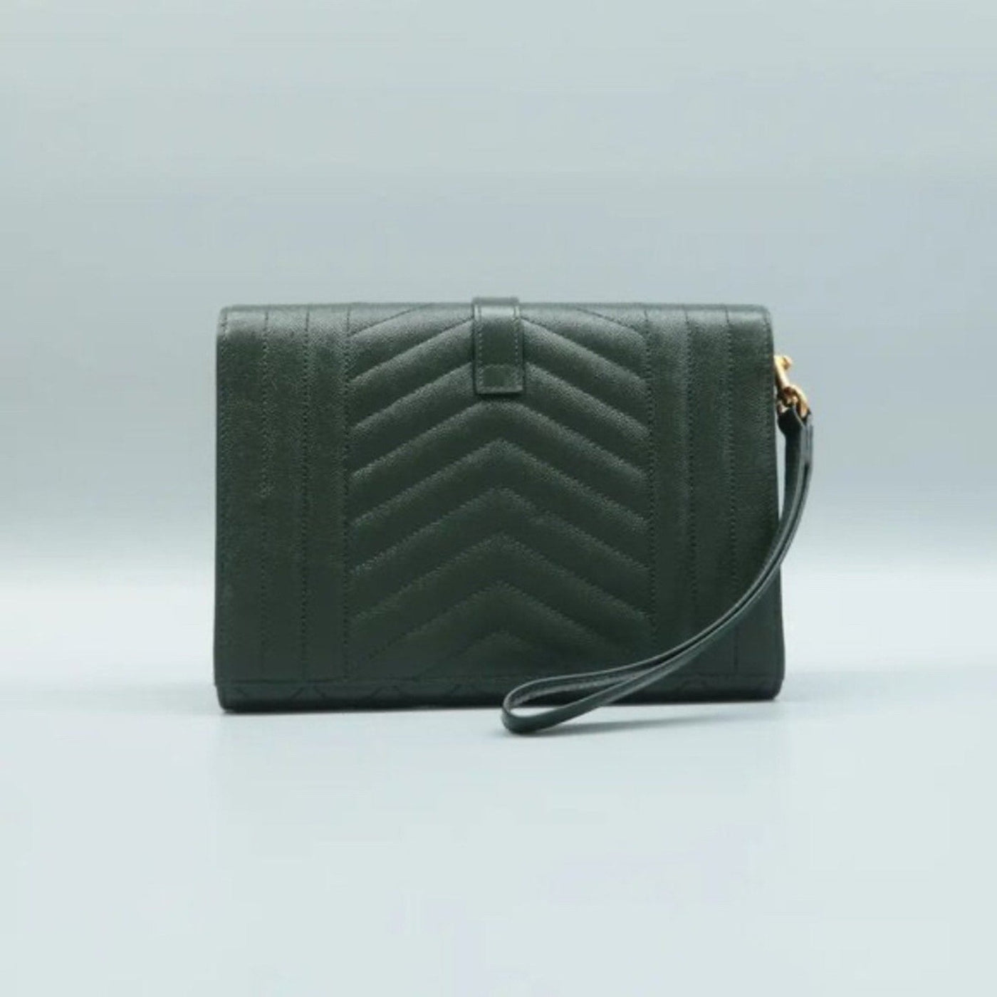 SAINT LAURENT Envelope Green Leather Clutch Bag - Luxury Cheaper LLC