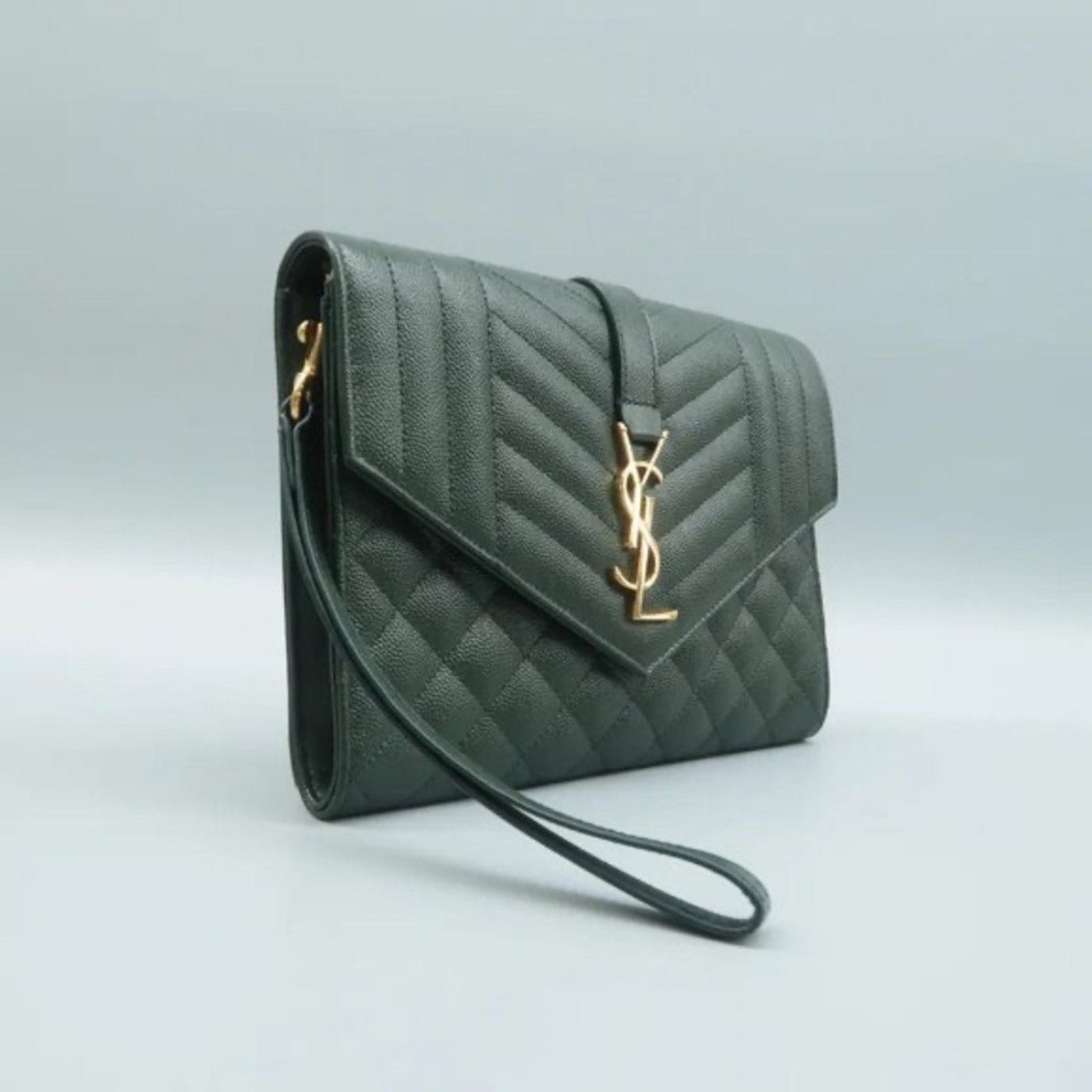 SAINT LAURENT Envelope Green Leather Clutch Bag - Luxury Cheaper LLC