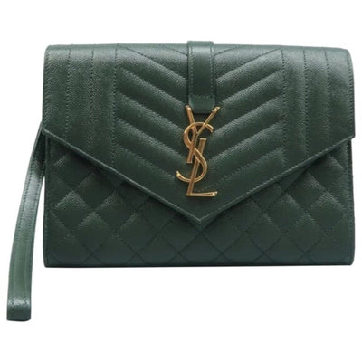 SAINT LAURENT Envelope Green Leather Clutch Bag - Luxury Cheaper LLC