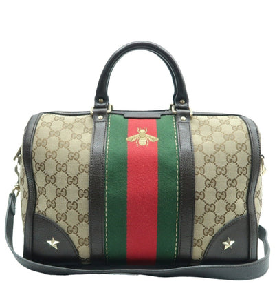 100% Authentic GUCCI Boston Brown Canvas Satchel Bag - Luxury Cheaper