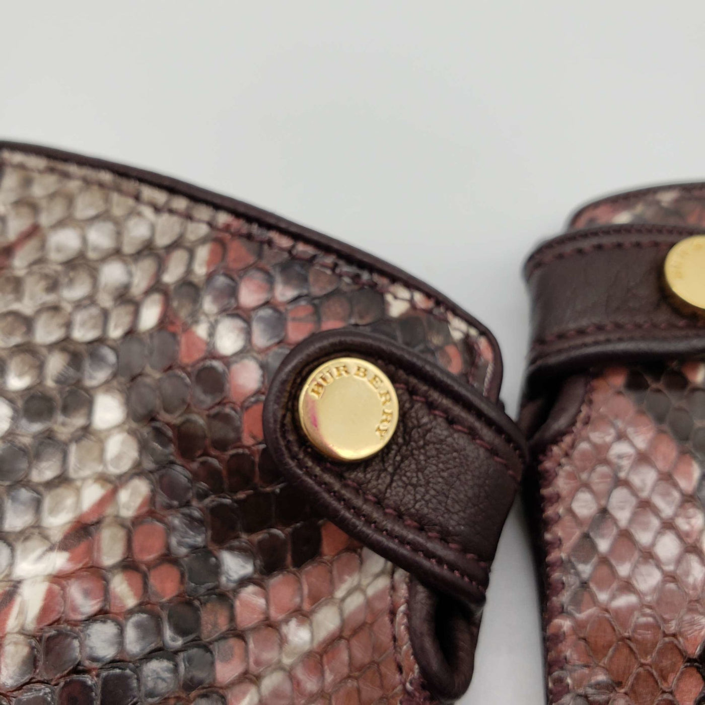 BURBERRY Snakeskin Brown Lamnskin Leather Gloves - Luxury Cheaper
