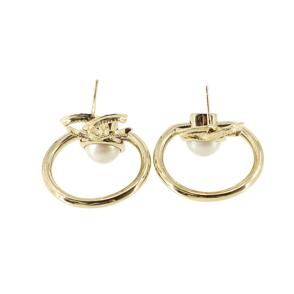 CHANEL Coco Logos Imitation Pearl Earrings Gold B22C Pierced - Luxury Cheaper