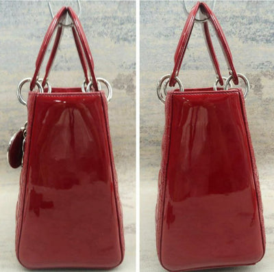 Christian Dior Lady Burgundy Patent Leather Satchel Bag - Luxury Cheaper