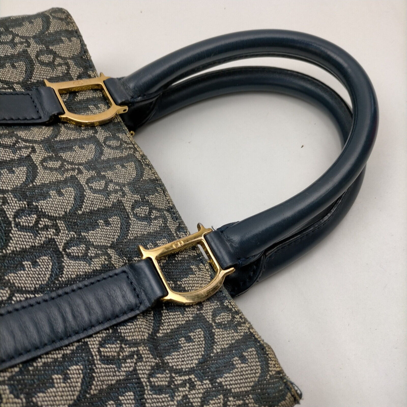 Christian Dior Navy Blue Canvas Hand Bag - Luxury Cheaper