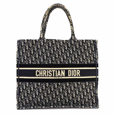 Christian Dior Oblique Book Large Velvet Navy Tote Bag - Luxury Cheaper