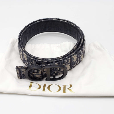 Christian Dior Oblique CD Leather and Canvas Belt Size 85 - Luxury Cheaper