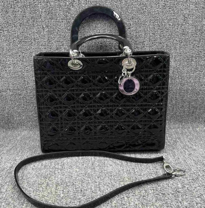 Dior Lady Large Black Patent Leather Satchel Bag - Luxury Cheaper