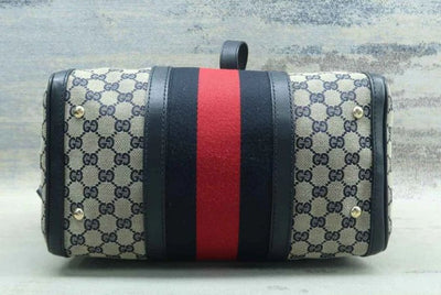 Gucci Boston Navy Canvas Satchel Bag - Luxury Cheaper