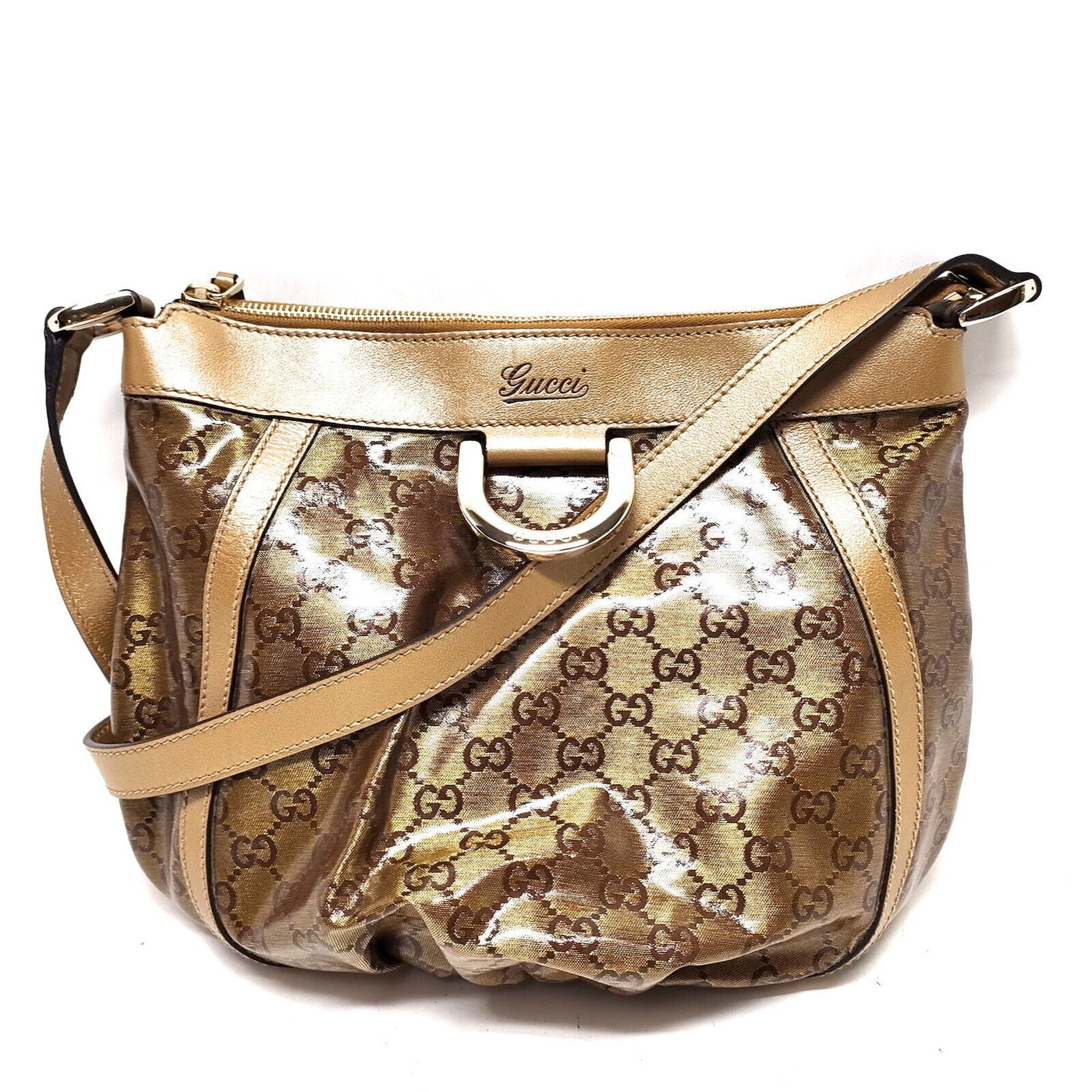 Gucci Gold Coated Canvas Crossbody Bag - Luxury Cheaper