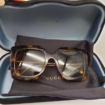 Gucci Havana Gold Brown Square Ladies Sunglasses - Luxury Cheaper