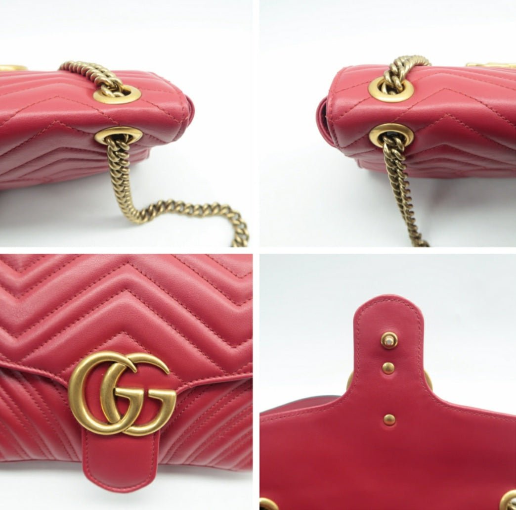 GUCCI Red GG Marmont Leather Shoulder Bag - Luxury Cheaper