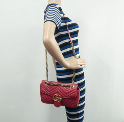 GUCCI Red GG Marmont Leather Shoulder Bag - Luxury Cheaper