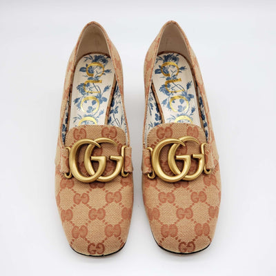 Gucci Shoes Beige Canvas Marmont Loafer - Luxury Cheaper