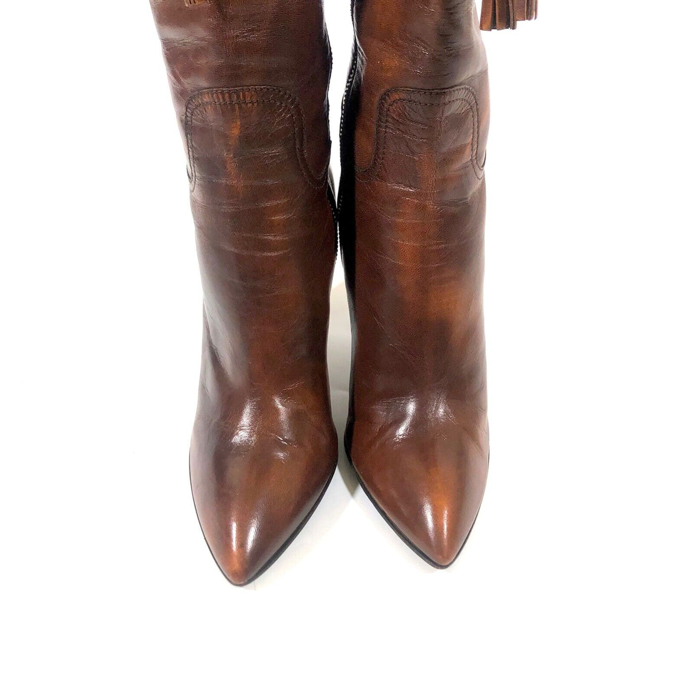 MIU MIU KNEE HIGH BROWN LEATHER BOOTS - Luxury Cheaper