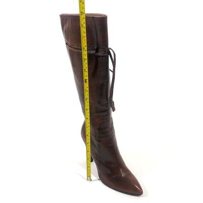 MIU MIU KNEE HIGH BROWN LEATHER BOOTS - Luxury Cheaper