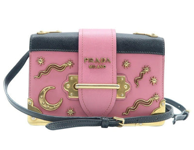 Prada Cahier Black & Pink Leather Shoulder Bag - Luxury Cheaper