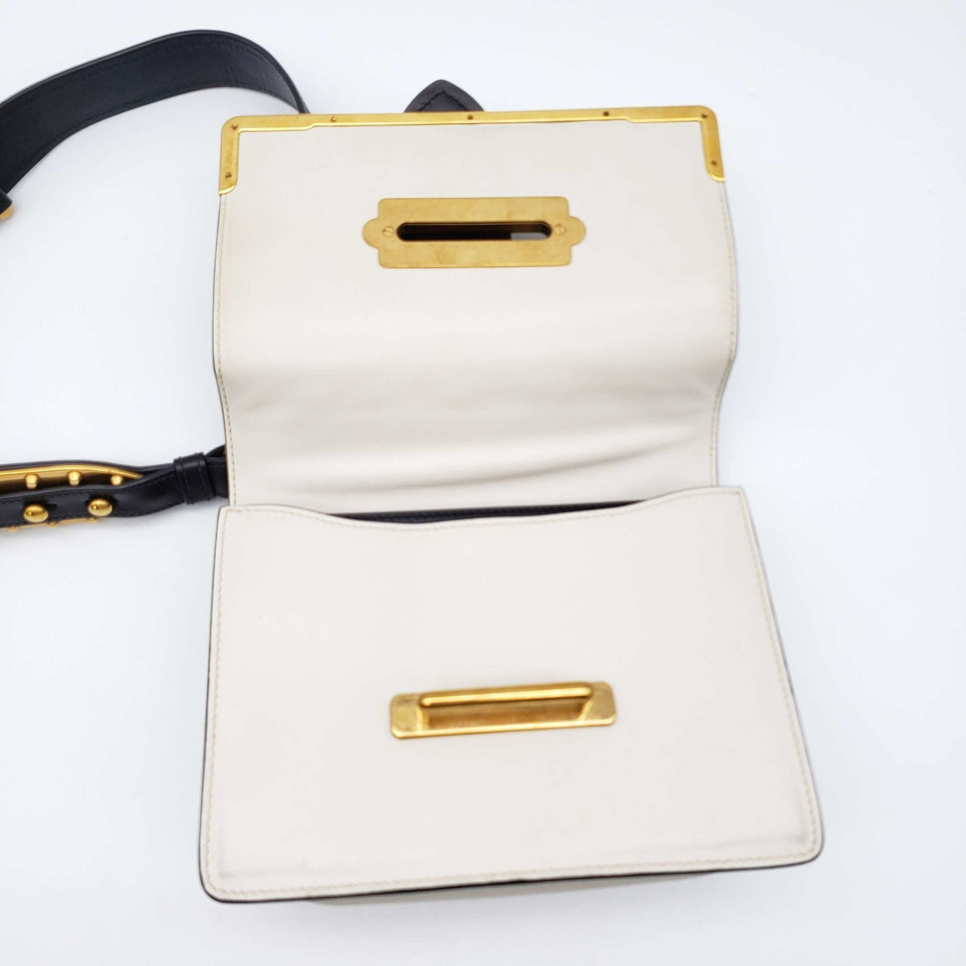 Prada Cahier Black & White Leather Shoulder Bag - Luxury Cheaper