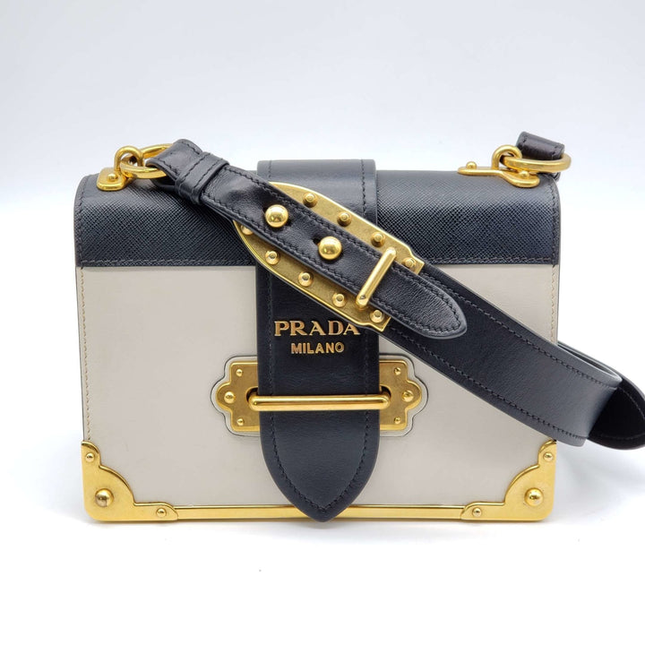 Prada Cahier Black White Leather Shoulder Bag Luxury Cheaper LLC