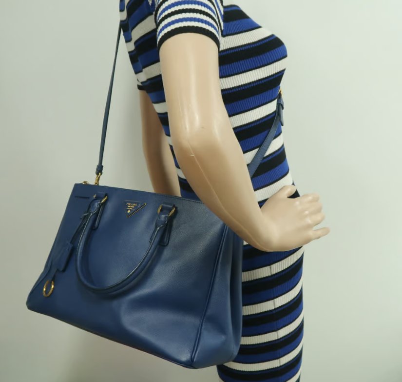 Prada Galleria Blue Leather Satchel Bag - Luxury Cheaper