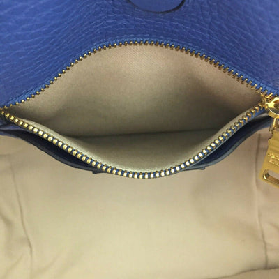 PRADA Logo Plate Blue Leather Tote Bag - Luxury Cheaper