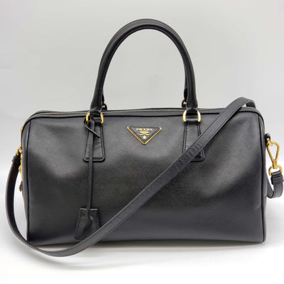 PRADA Saffiano Boston Black Shoulder Bag - Luxury Cheaper