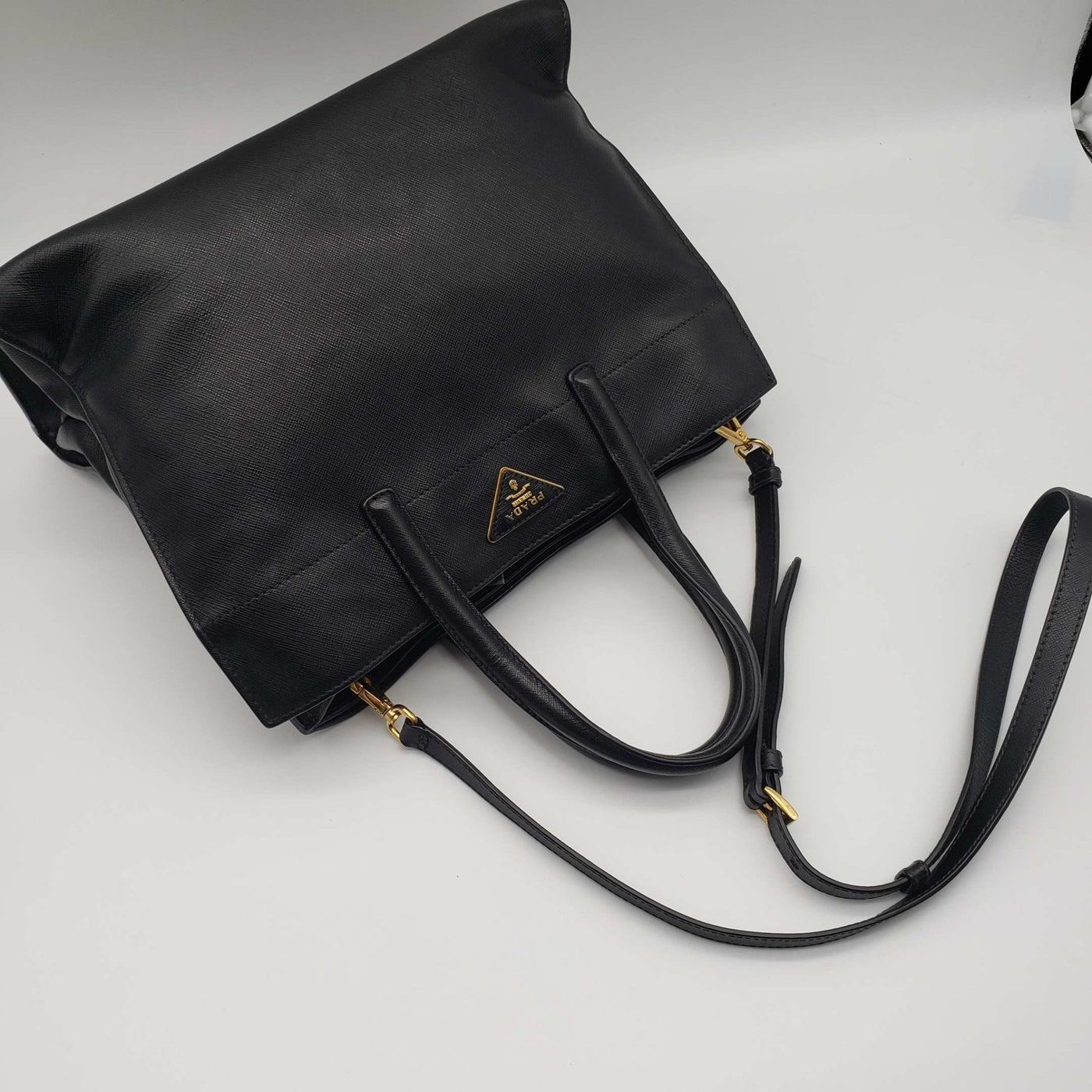Prada Saffiano Triple Pocket Nero Black Shoulder Bag - Luxury Cheaper