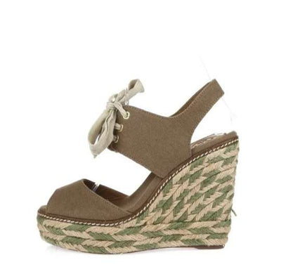 Tory Burch Brown Lace Up Ankle Strap High Heel Wedges Sandal