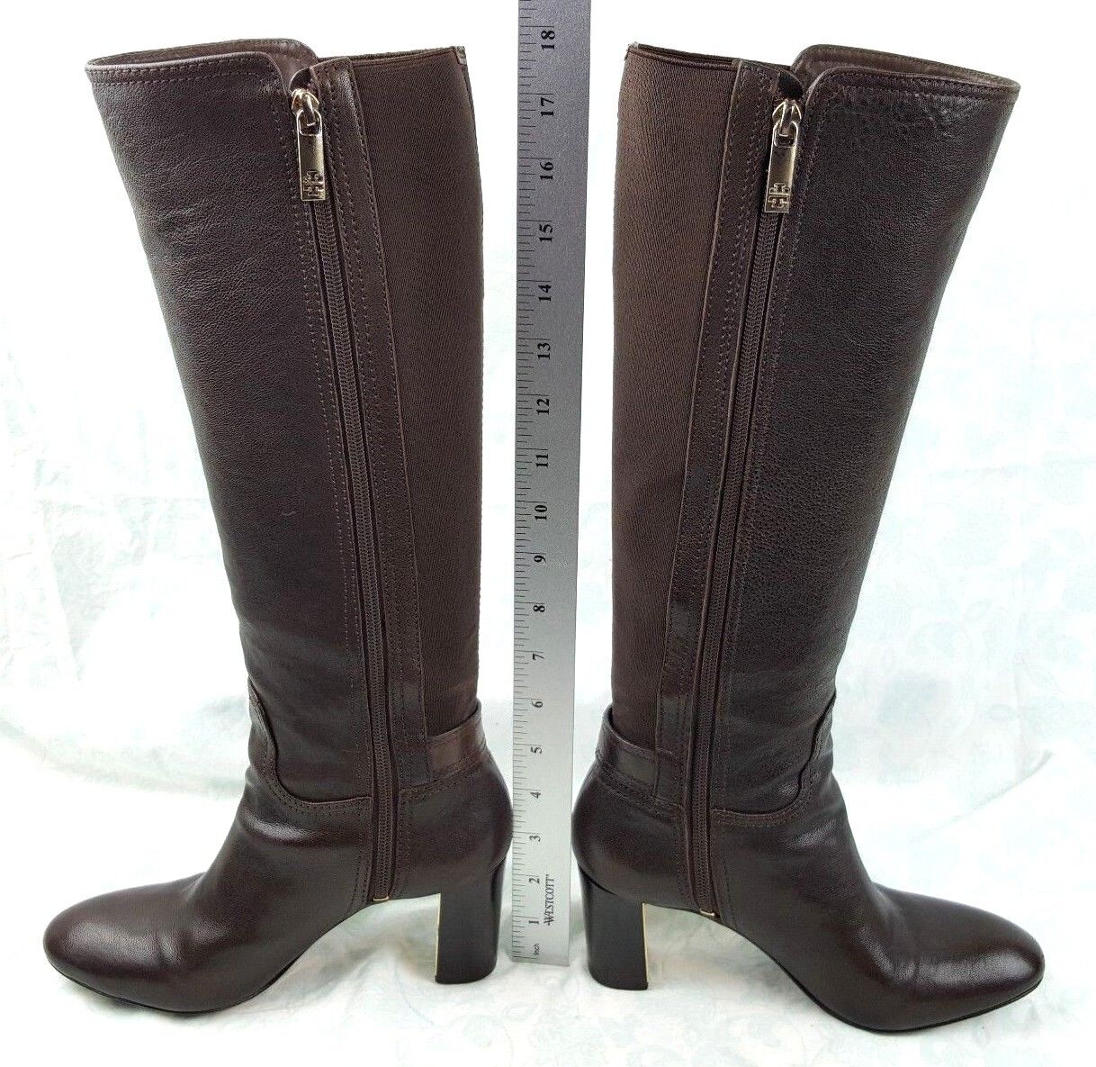Tory Burch Brown Leather Gold Buckle High Heel Knee High Boots - Luxury Cheaper
