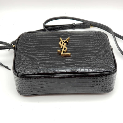 YSL Lou Camera Bag Embossed in Crododile Shiny Black Leather Bag - Luxury Cheaper